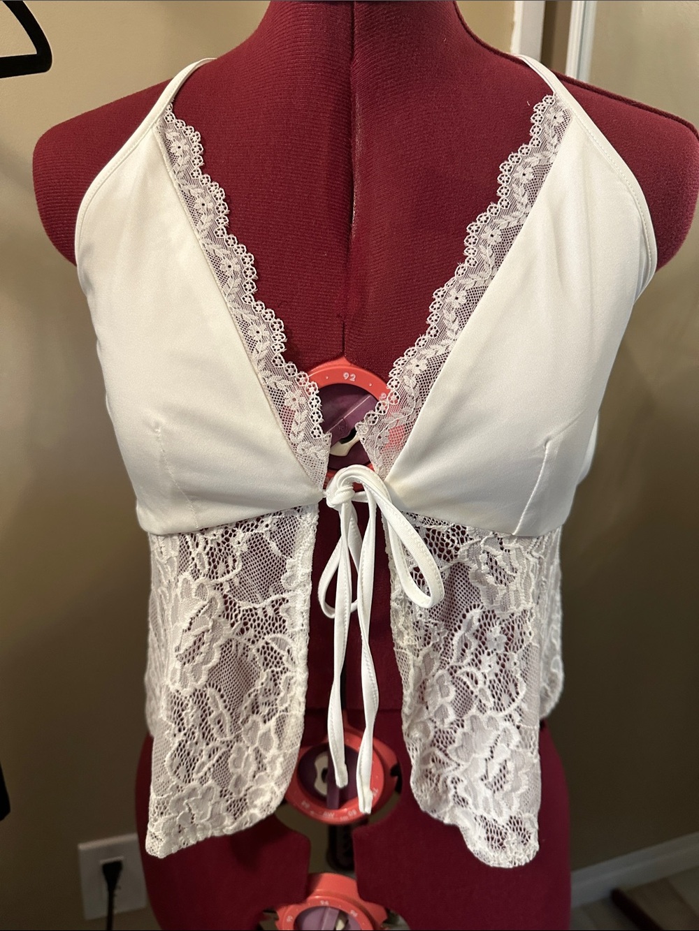 White Lace-Trim Tie-Front Bralette